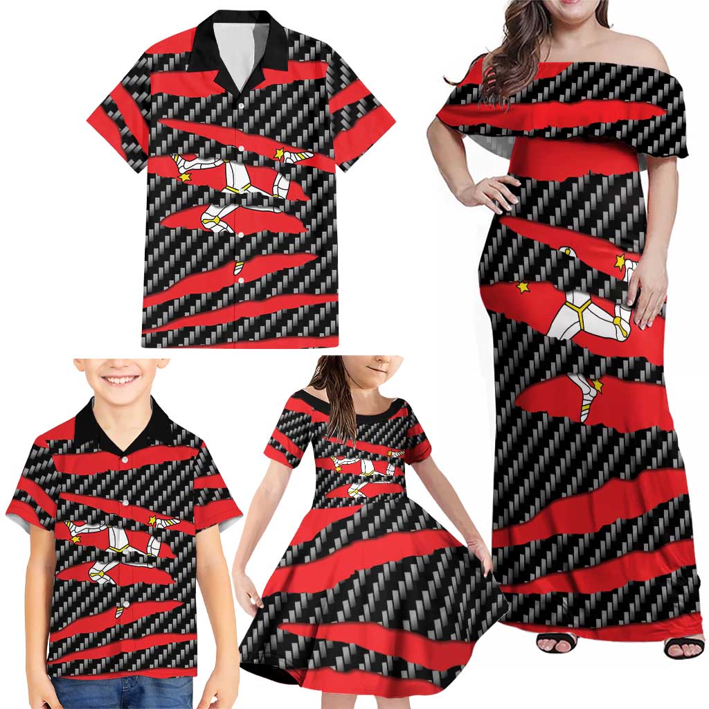 Isle of Man Beast Family Matching Off Shoulder Maxi Dress and Hawaiian Shirt Ripped Flag Graphic - Wonder Print Shop