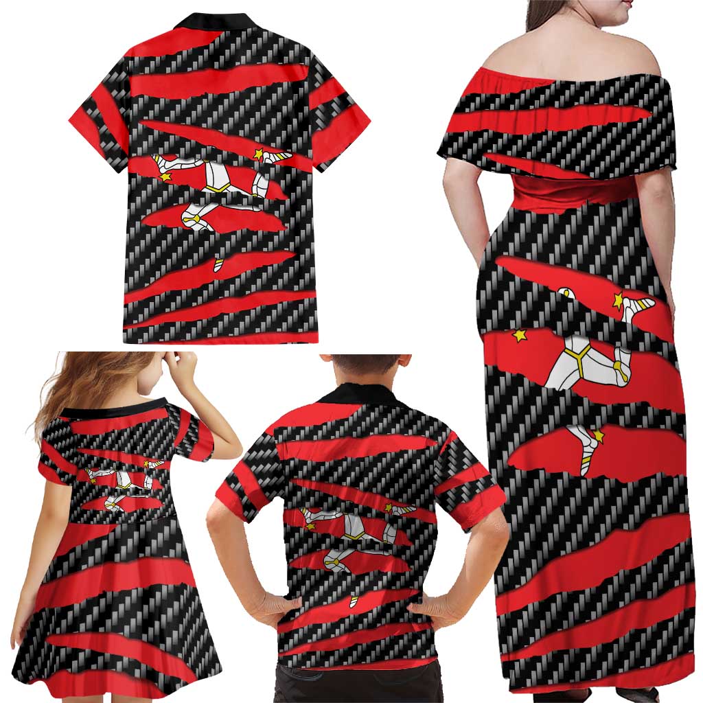 Isle of Man Beast Family Matching Off Shoulder Maxi Dress and Hawaiian Shirt Ripped Flag Graphic - Wonder Print Shop