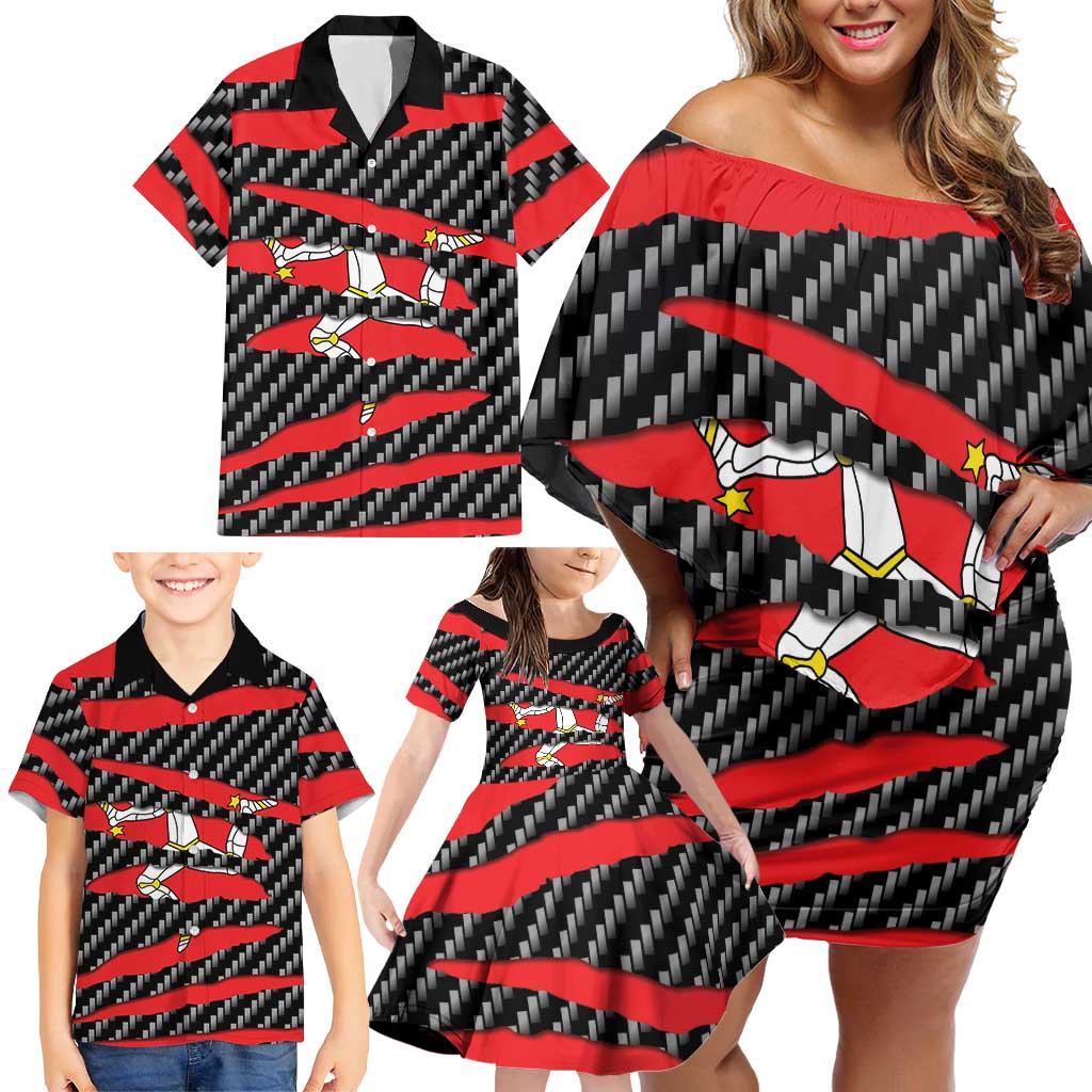 Isle of Man Beast Family Matching Off Shoulder Short Dress and Hawaiian Shirt Ripped Flag Graphic - Wonder Print Shop