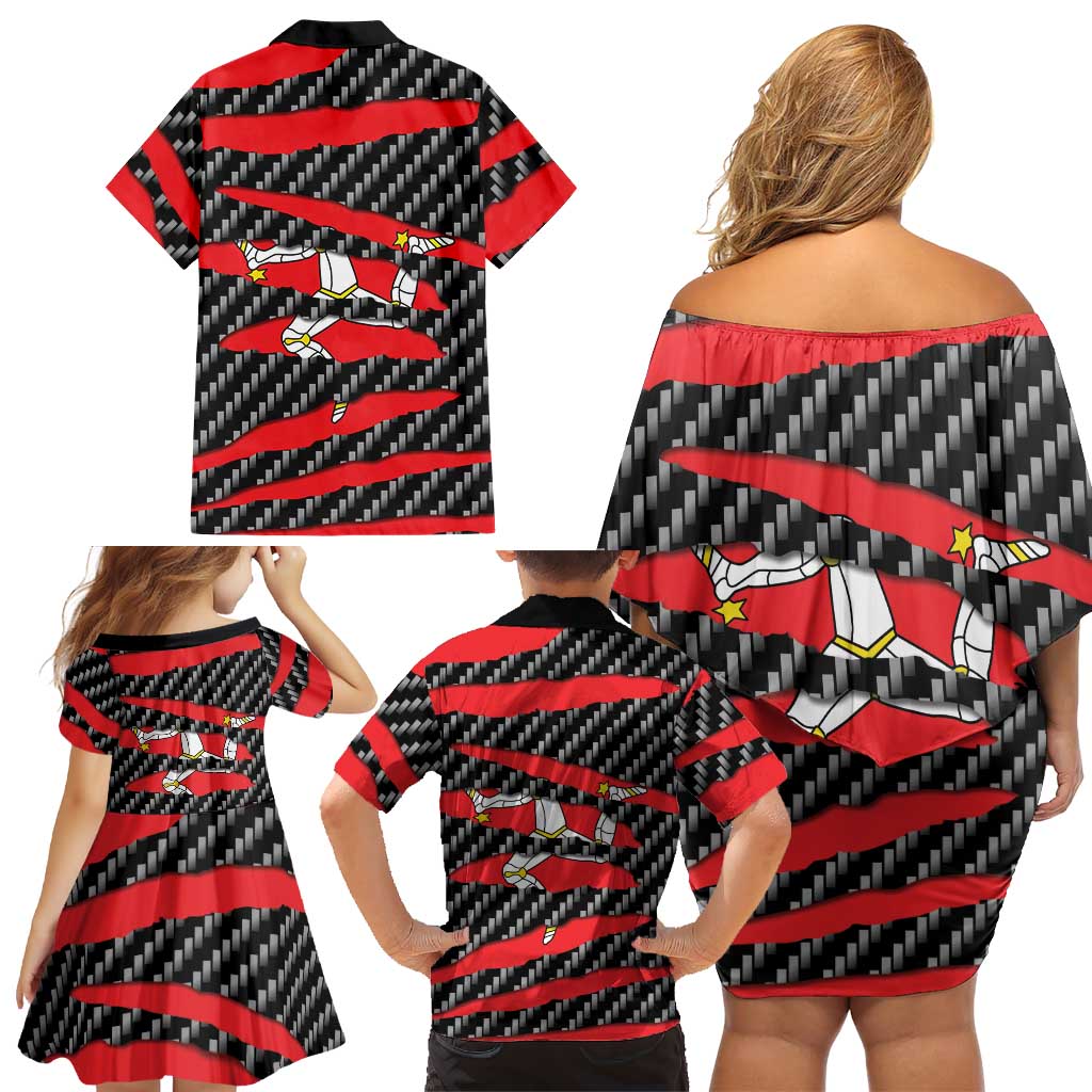 Isle of Man Beast Family Matching Off Shoulder Short Dress and Hawaiian Shirt Ripped Flag Graphic - Wonder Print Shop