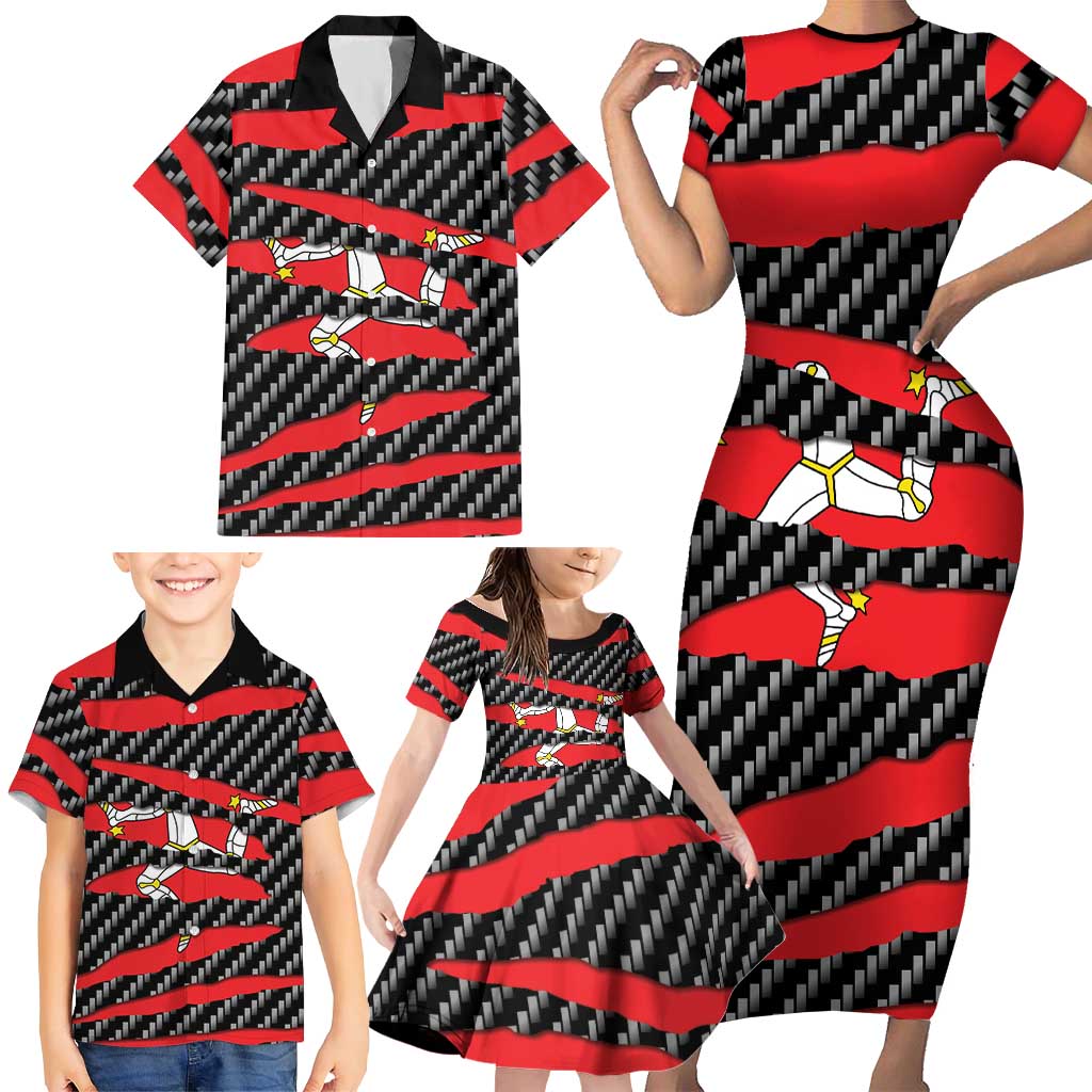 Isle of Man Beast Family Matching Short Sleeve Bodycon Dress and Hawaiian Shirt Ripped Flag Graphic - Wonder Print Shop