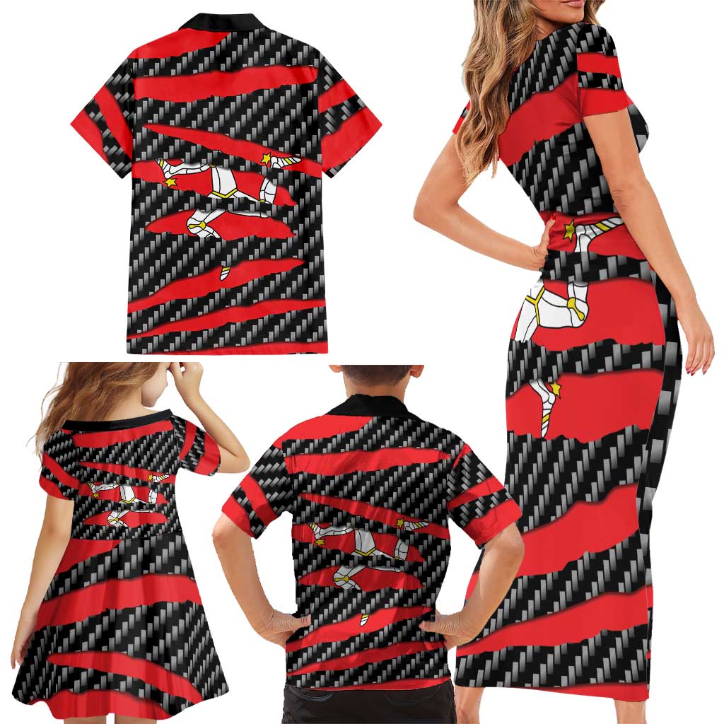 Isle of Man Beast Family Matching Short Sleeve Bodycon Dress and Hawaiian Shirt Ripped Flag Graphic - Wonder Print Shop