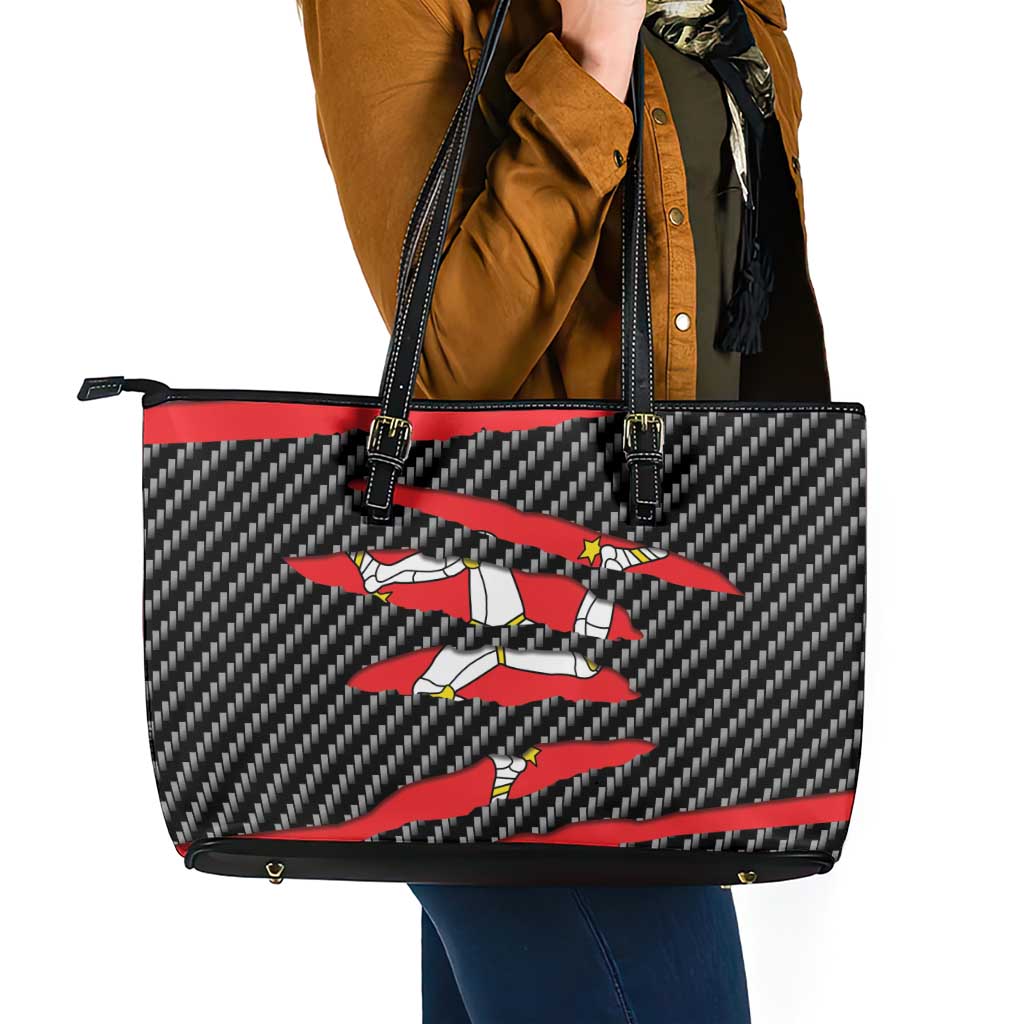 Isle of Man Beast Leather Tote Bag Ripped Flag Graphic - Wonder Print Shop