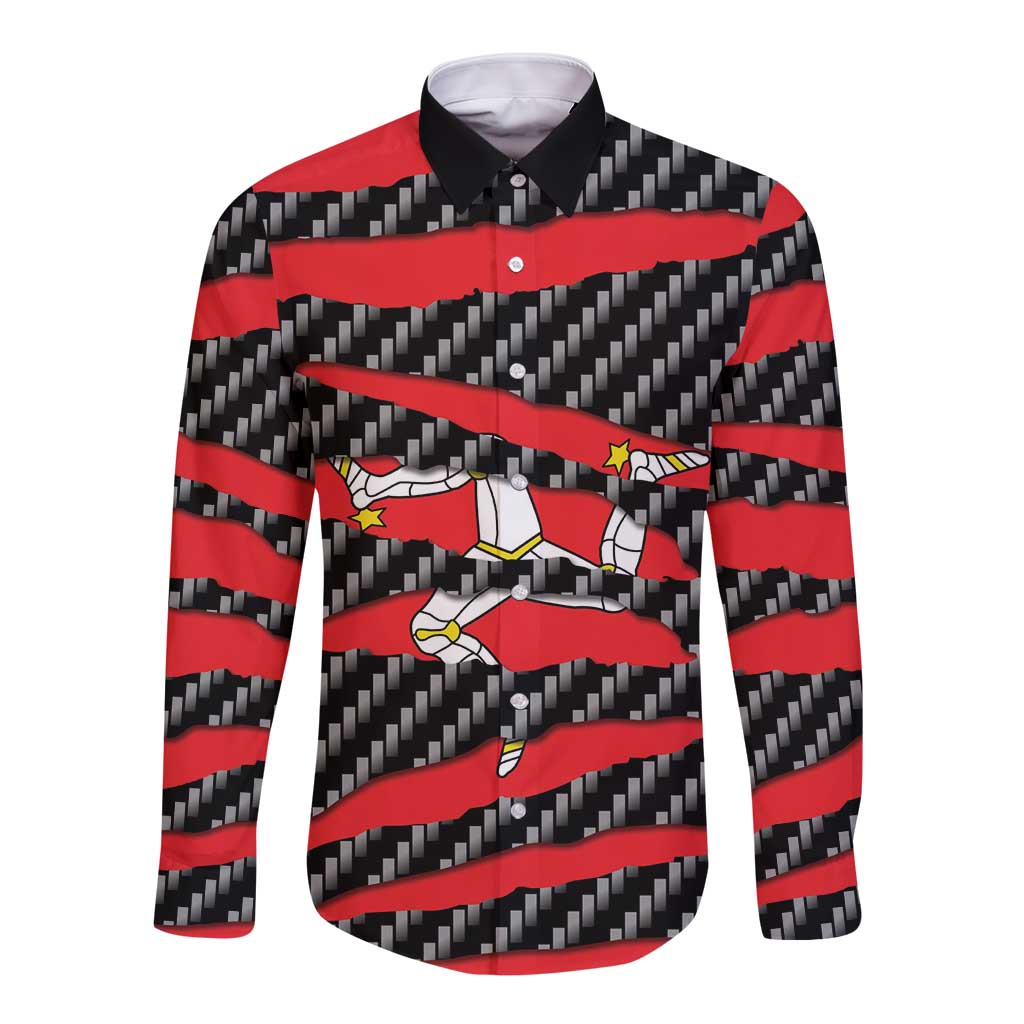 Isle of Man Beast Long Sleeve Button Shirt Ripped Flag Graphic - Wonder Print Shop