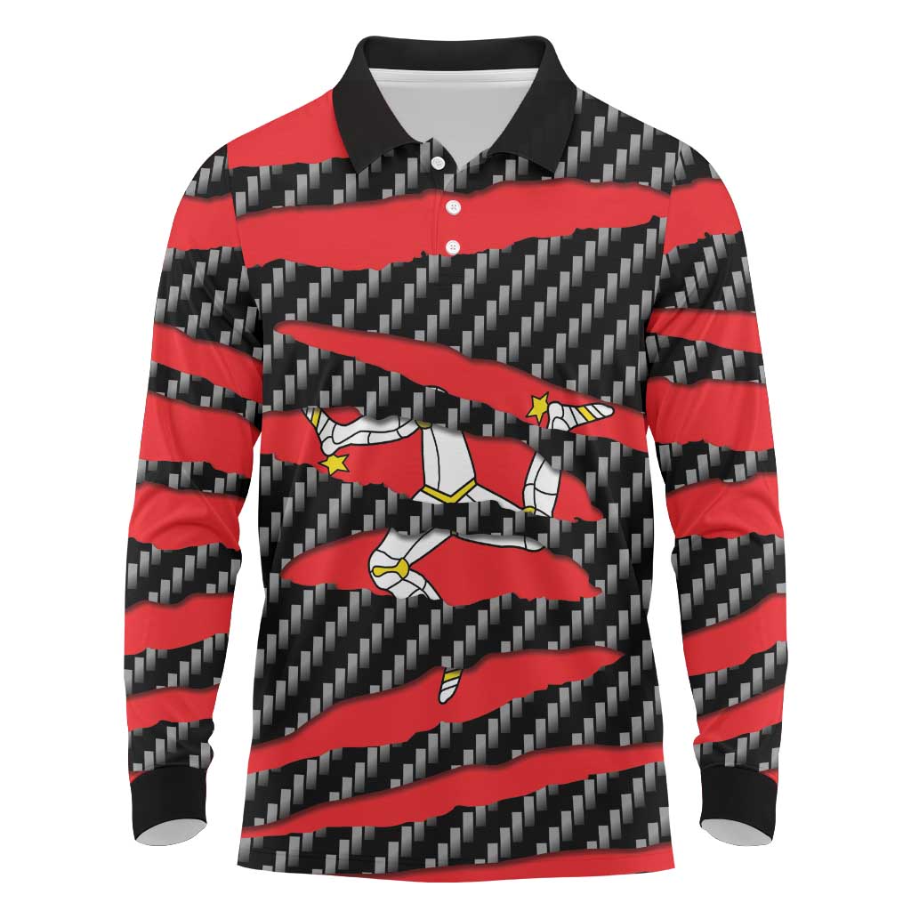 Isle of Man Beast Long Sleeve Polo Shirt Ripped Flag Graphic - Wonder Print Shop