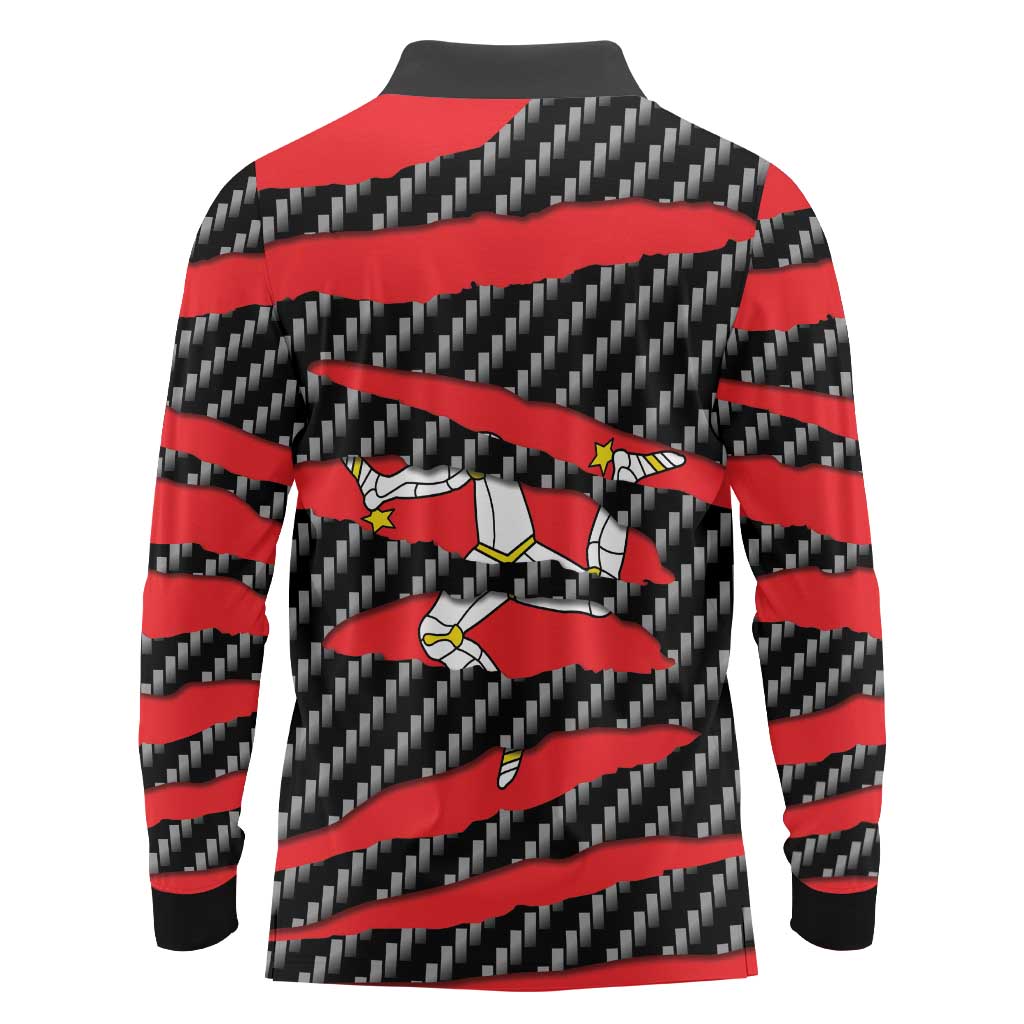 Isle of Man Beast Long Sleeve Polo Shirt Ripped Flag Graphic - Wonder Print Shop