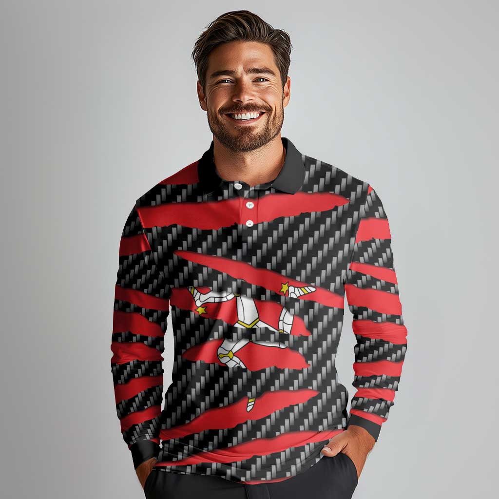 Isle of Man Beast Long Sleeve Polo Shirt Ripped Flag Graphic - Wonder Print Shop