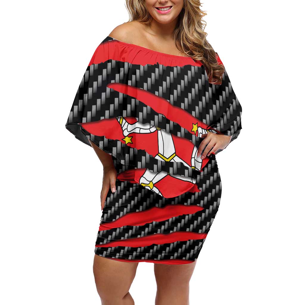 Isle of Man Beast Off Shoulder Short Dress Ripped Flag Graphic - Wonder Print Shop