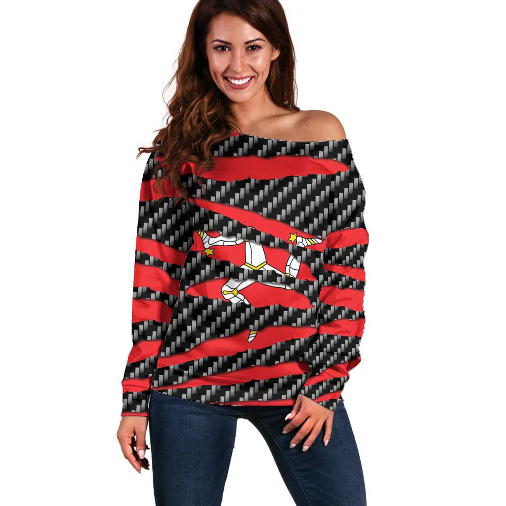Isle of Man Beast Off Shoulder Sweater Ripped Flag Graphic - Wonder Print Shop