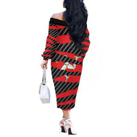 Isle of Man Beast Off The Shoulder Long Sleeve Dress Ripped Flag Graphic - Wonder Print Shop