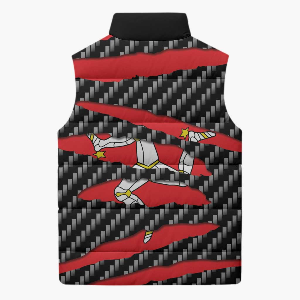 Isle of Man Beast Sleeveless Puffer Jacket Ripped Flag Graphic - Wonder Print Shop