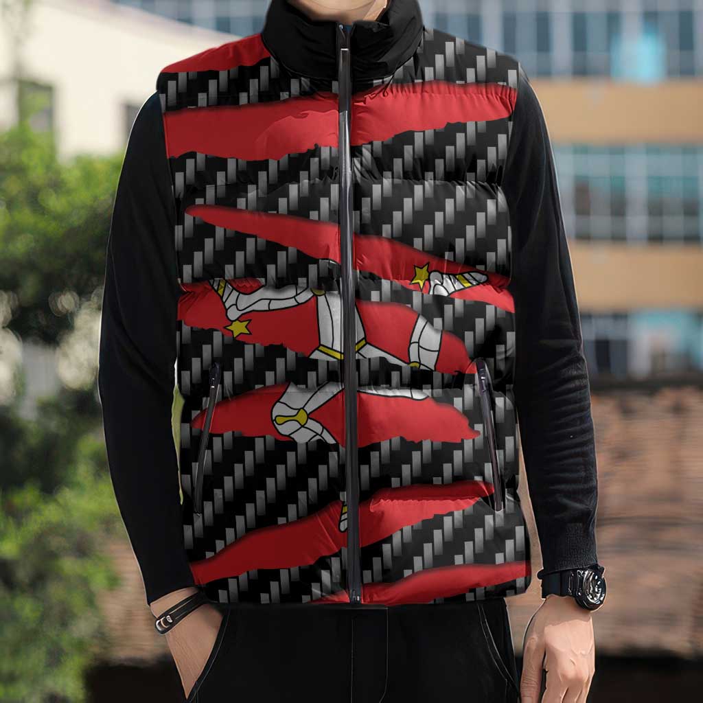 Isle of Man Beast Sleeveless Puffer Jacket Ripped Flag Graphic - Wonder Print Shop