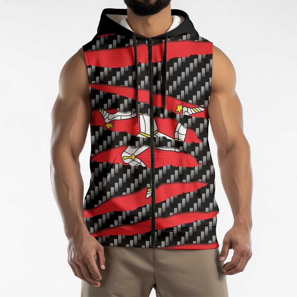 Isle of Man Beast Sleeveless Zip Hoodie Ripped Flag Graphic - Wonder Print Shop