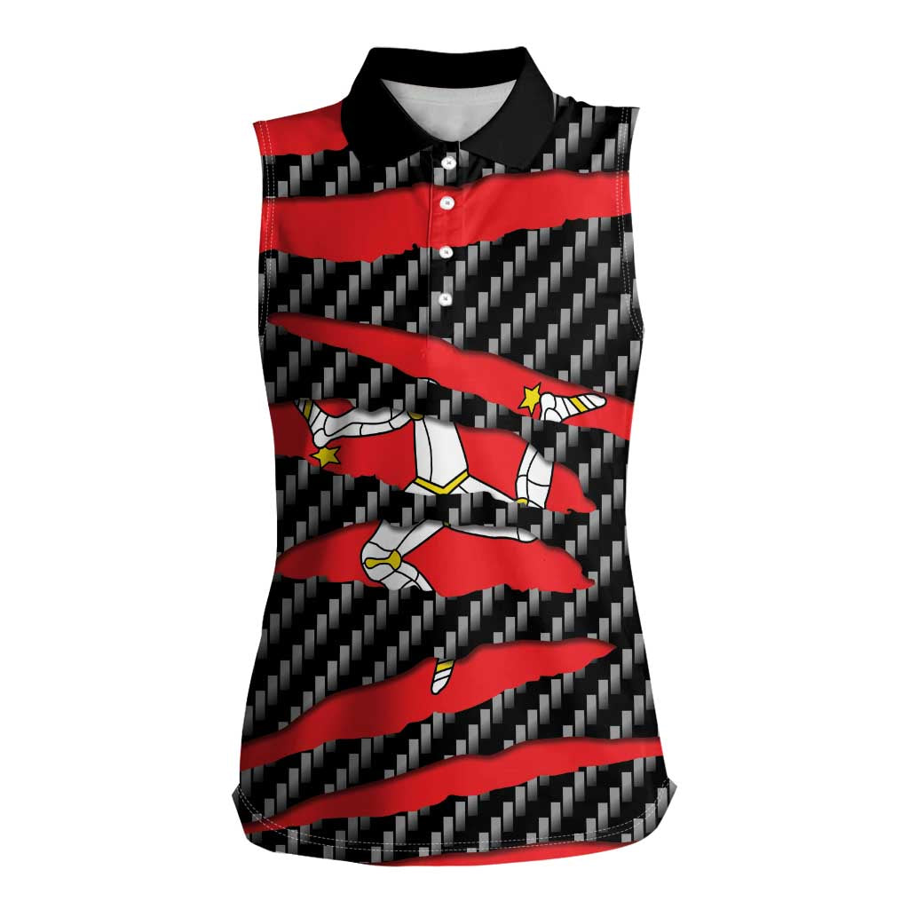 Isle of Man Beast Women Sleeveless Polo Shirt Ripped Flag Graphic - Wonder Print Shop