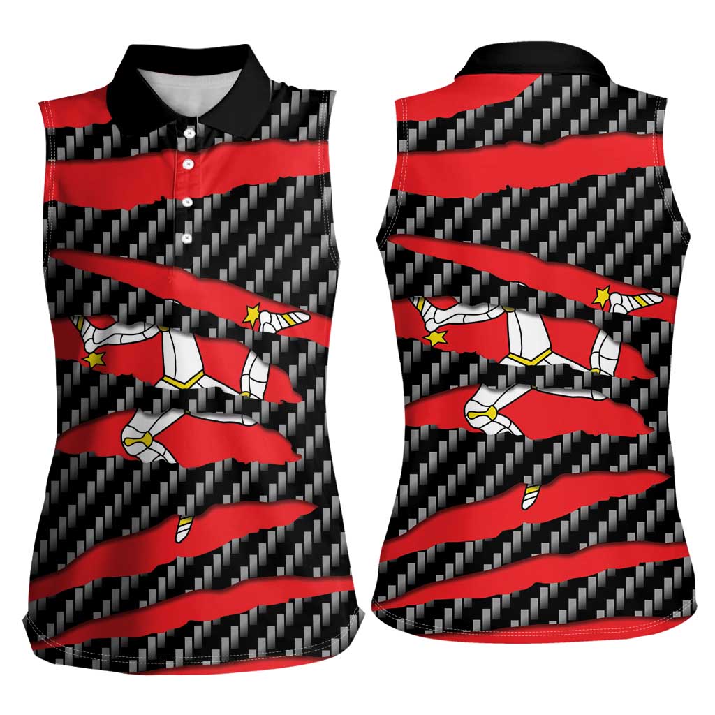 Isle of Man Beast Women Sleeveless Polo Shirt Ripped Flag Graphic - Wonder Print Shop