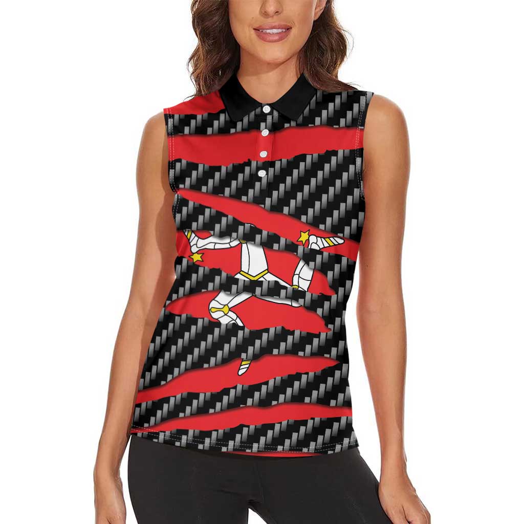 Isle of Man Beast Women Sleeveless Polo Shirt Ripped Flag Graphic - Wonder Print Shop