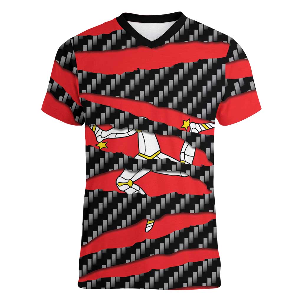 Isle of Man Beast Women V-Neck T-Shirt Ripped Flag Graphic - Wonder Print Shop