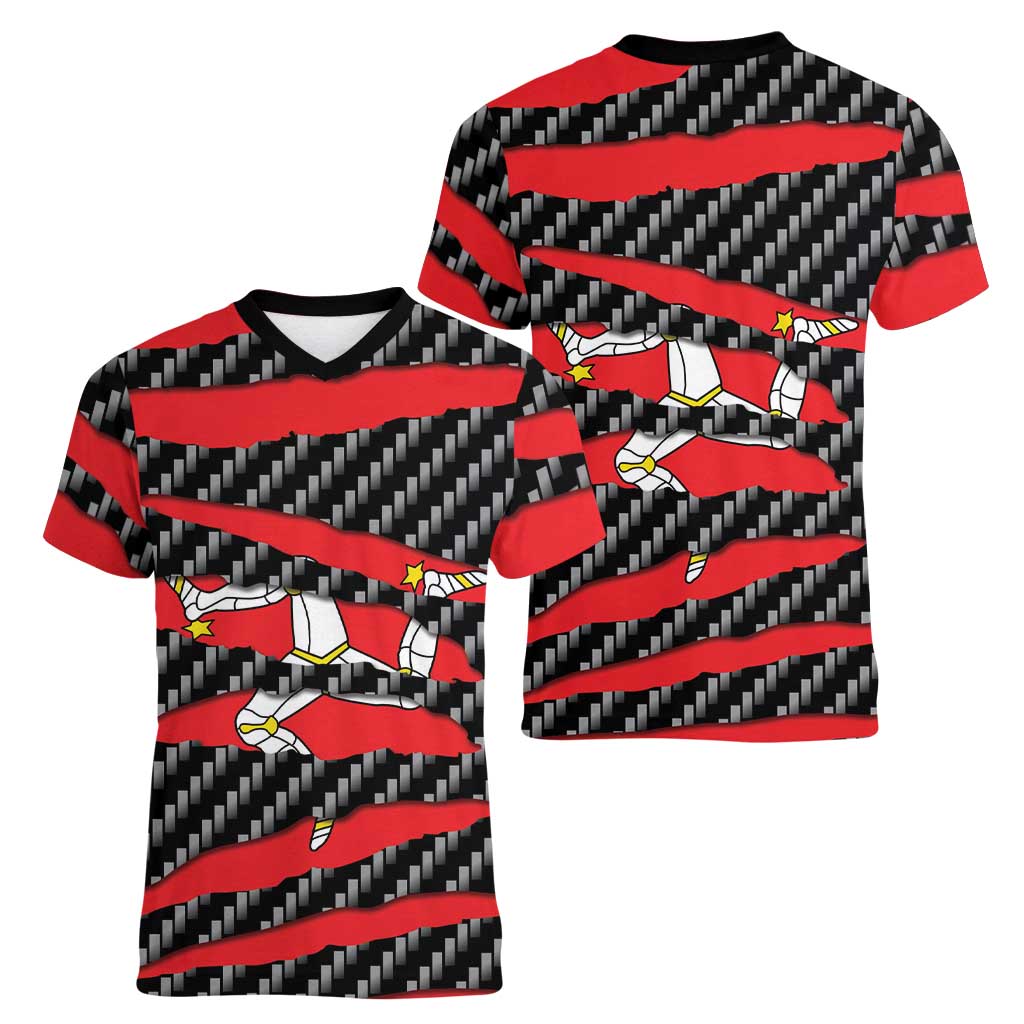 Isle of Man Beast Women V-Neck T-Shirt Ripped Flag Graphic - Wonder Print Shop