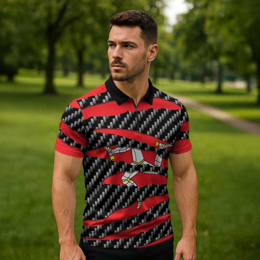 Isle of Man Beast Zipper Polo Shirt Ripped Flag Graphic - Wonder Print Shop