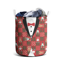 Christmas Patchwork Fake Tuxedo Laundry Basket Santa and Reindeer Red Plaid Style - Wonder Print Shop