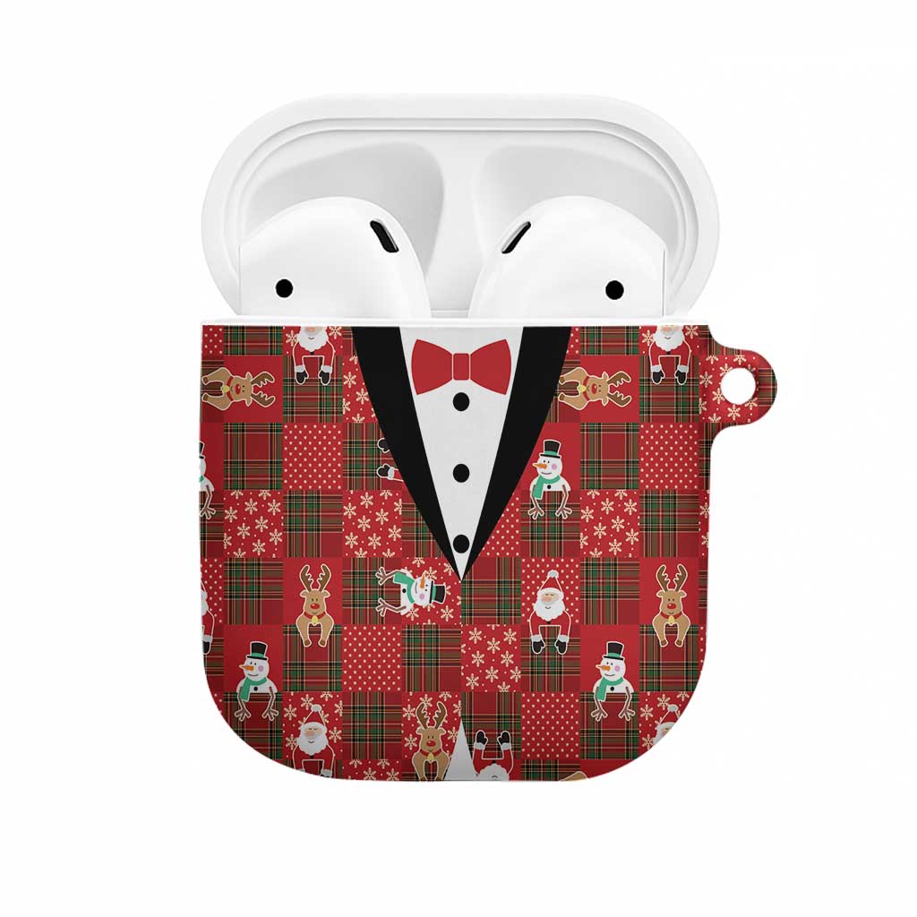 Christmas Patchwork Fake Tuxedo AirPods Case Santa and Reindeer Red Plaid Style - Wonder Print Shop
