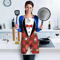Christmas Patchwork Fake Tuxedo Apron Santa and Reindeer Red Plaid Style - Wonder Print Shop