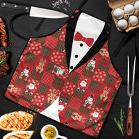 Christmas Patchwork Fake Tuxedo Apron Santa and Reindeer Red Plaid Style - Wonder Print Shop