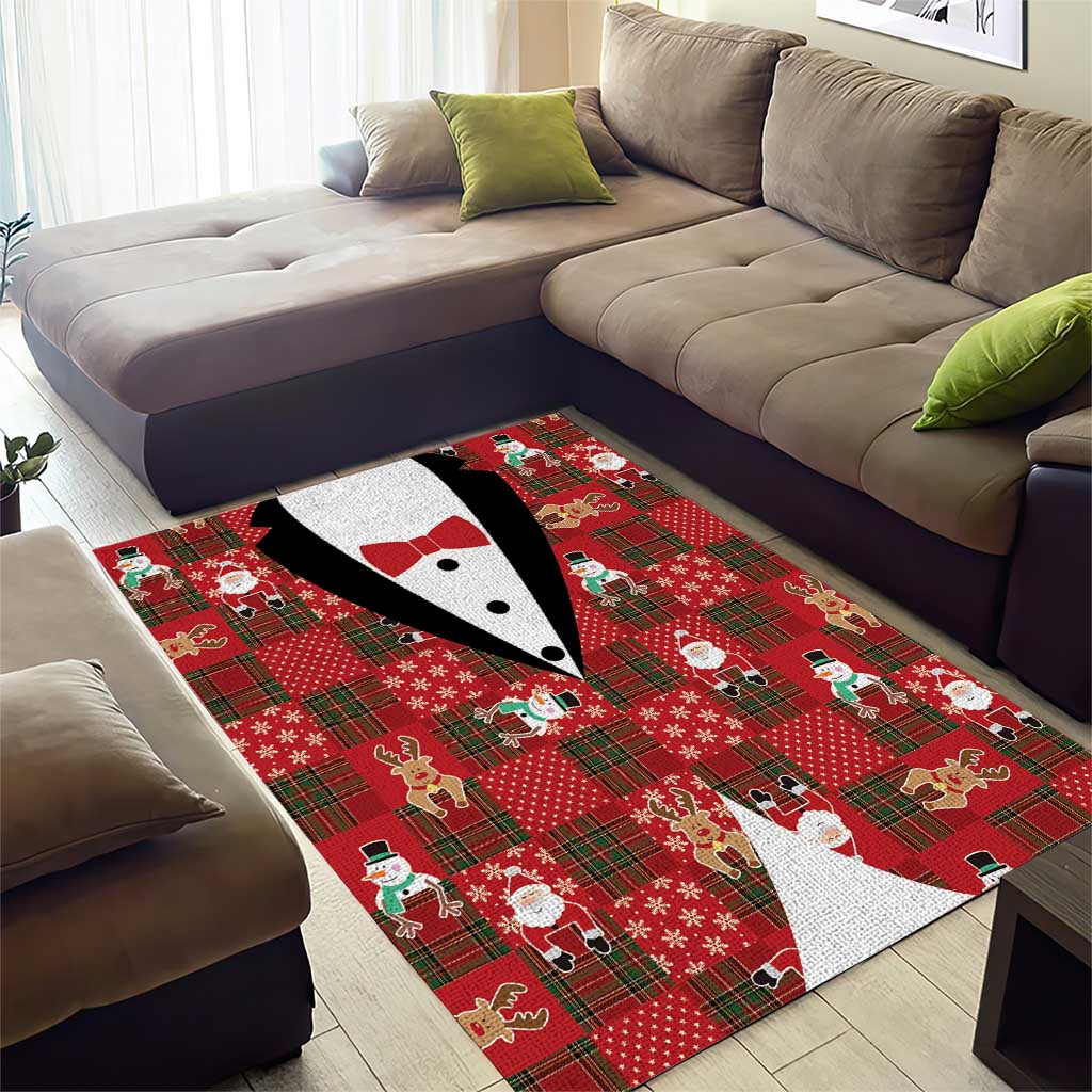 Christmas Patchwork Fake Tuxedo Area Rug Santa and Reindeer Red Plaid Style - Wonder Print Shop