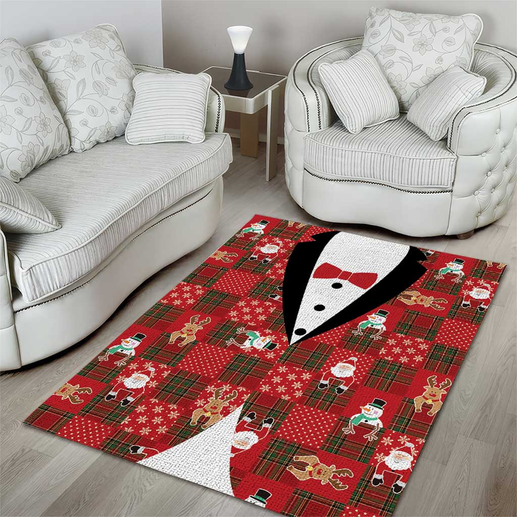 Christmas Patchwork Fake Tuxedo Area Rug Santa and Reindeer Red Plaid Style - Wonder Print Shop