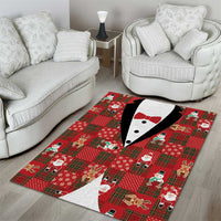 Christmas Patchwork Fake Tuxedo Area Rug Santa and Reindeer Red Plaid Style - Wonder Print Shop