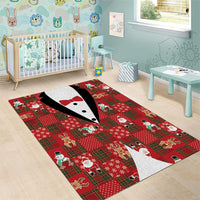 Christmas Patchwork Fake Tuxedo Area Rug Santa and Reindeer Red Plaid Style - Wonder Print Shop