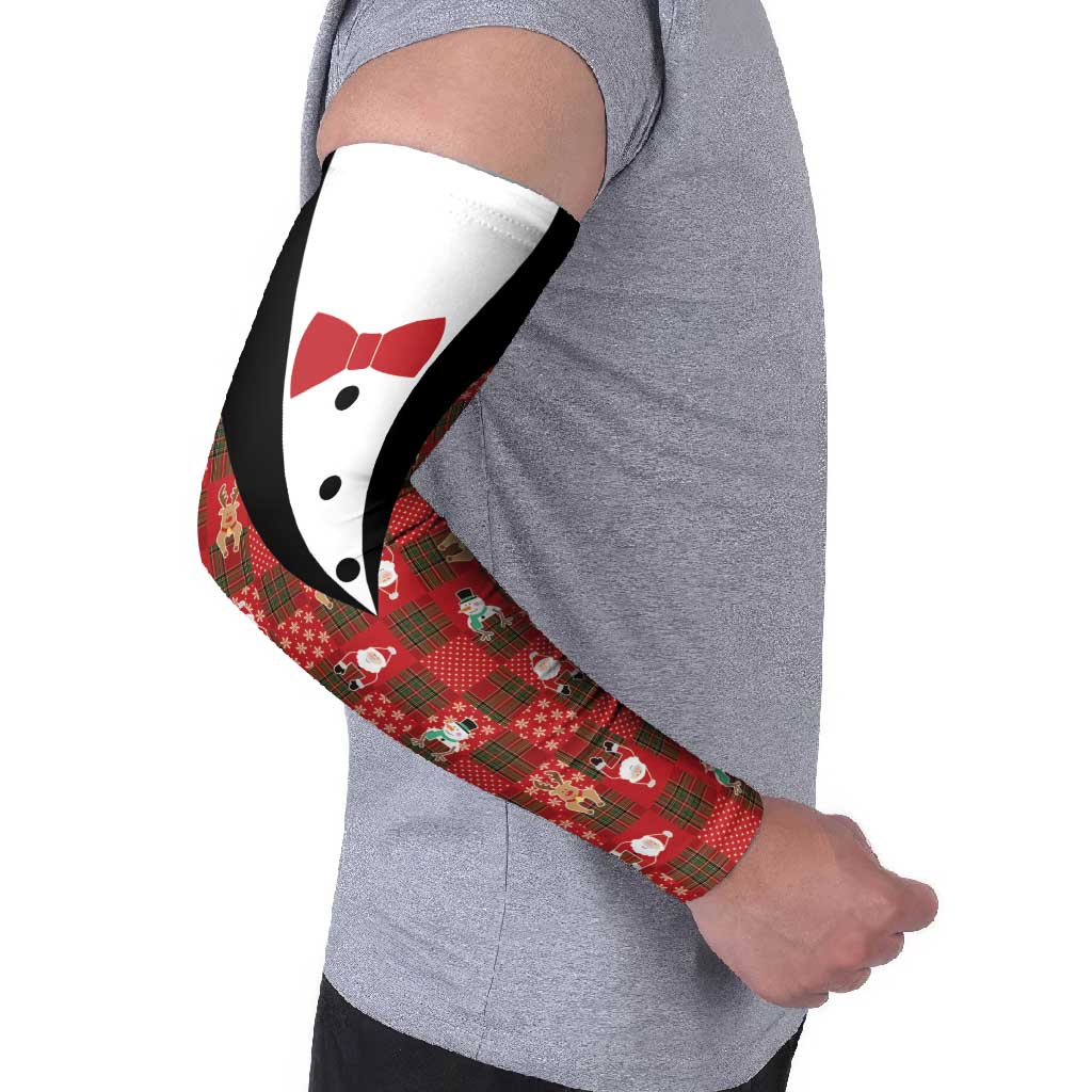 Christmas Patchwork Fake Tuxedo Arm Sleeves Santa and Reindeer Red Plaid Style - Wonder Print Shop