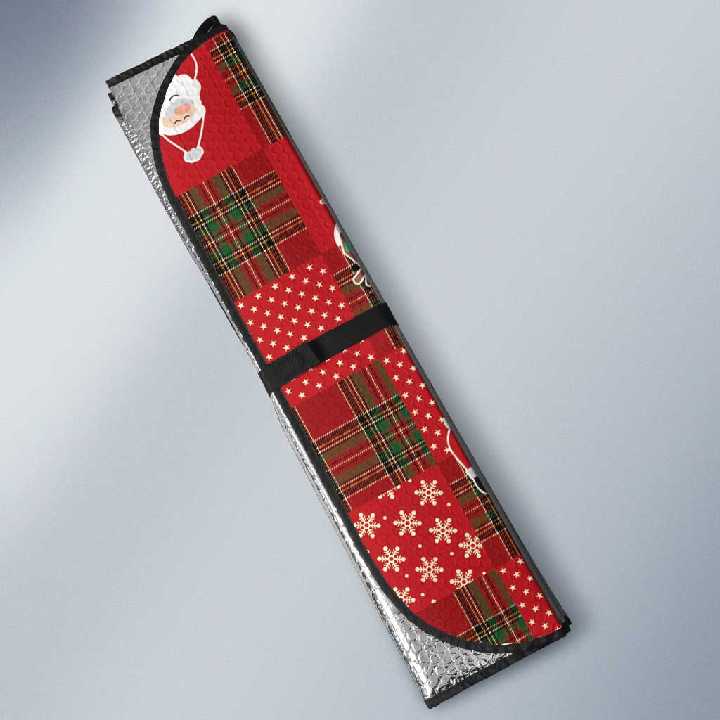 Christmas Patchwork Fake Tuxedo Auto Sun Shade Santa and Reindeer Red Plaid Style - Wonder Print Shop