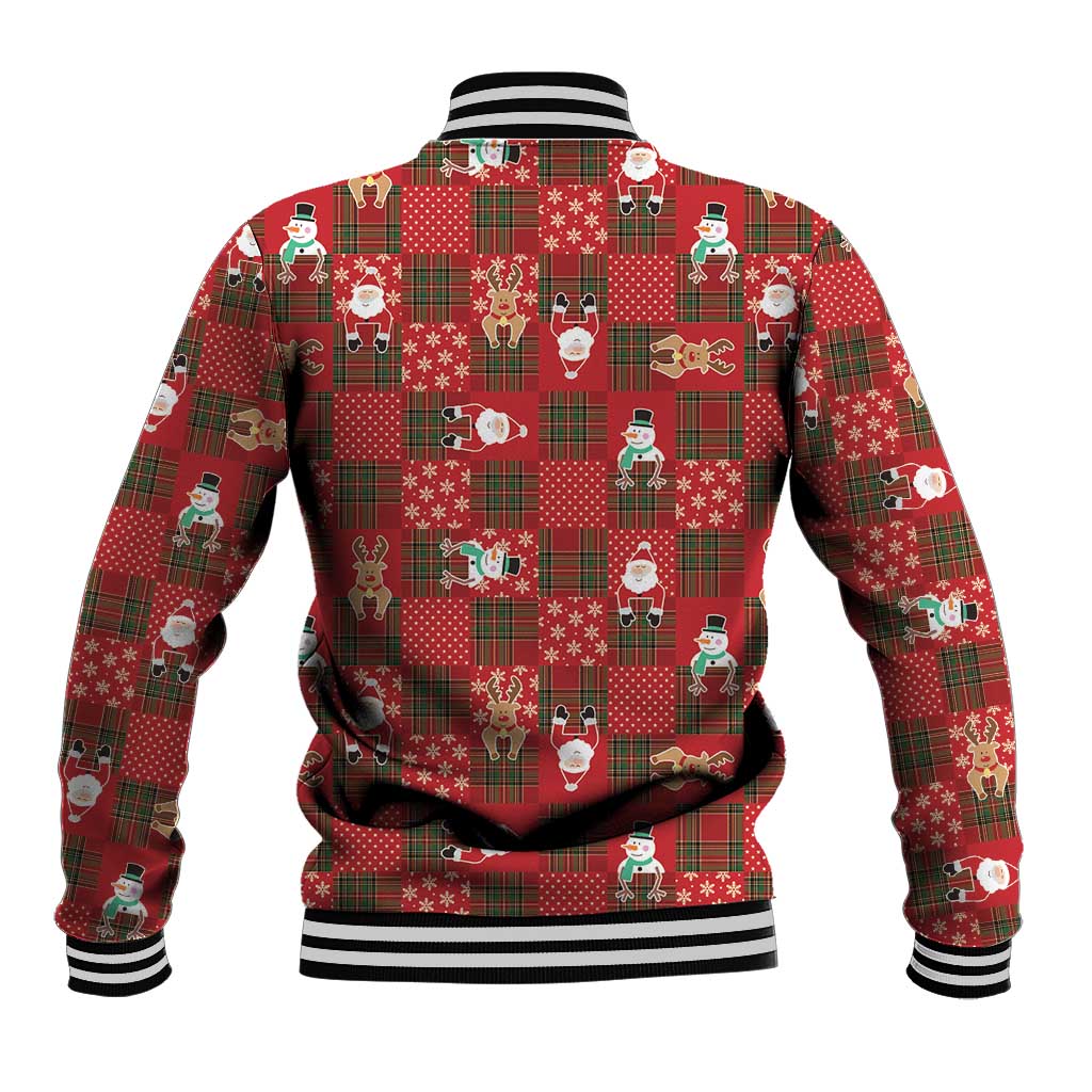 Christmas Patchwork Fake Tuxedo Baseball Jacket Santa and Reindeer Red Plaid Style - Wonder Print Shop