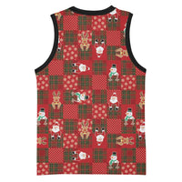 Christmas Patchwork Fake Tuxedo Basketball Jersey Santa and Reindeer Red Plaid Style - Wonder Print Shop