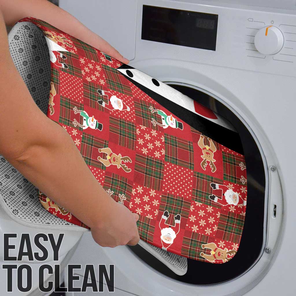 Christmas Patchwork Fake Tuxedo Bathroom Set Santa and Reindeer Red Plaid Style - Wonder Print Shop