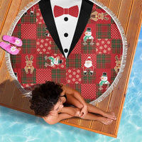 Christmas Patchwork Fake Tuxedo Beach Blanket Santa and Reindeer Red Plaid Style - Wonder Print Shop