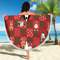 Christmas Patchwork Fake Tuxedo Beach Blanket Santa and Reindeer Red Plaid Style - Wonder Print Shop