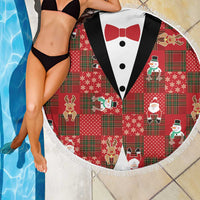 Christmas Patchwork Fake Tuxedo Beach Blanket Santa and Reindeer Red Plaid Style - Wonder Print Shop