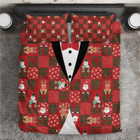 Christmas Patchwork Fake Tuxedo Bedding Set Santa and Reindeer Red Plaid Style - Wonder Print Shop