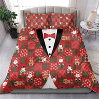 Christmas Patchwork Fake Tuxedo Bedding Set Santa and Reindeer Red Plaid Style - Wonder Print Shop
