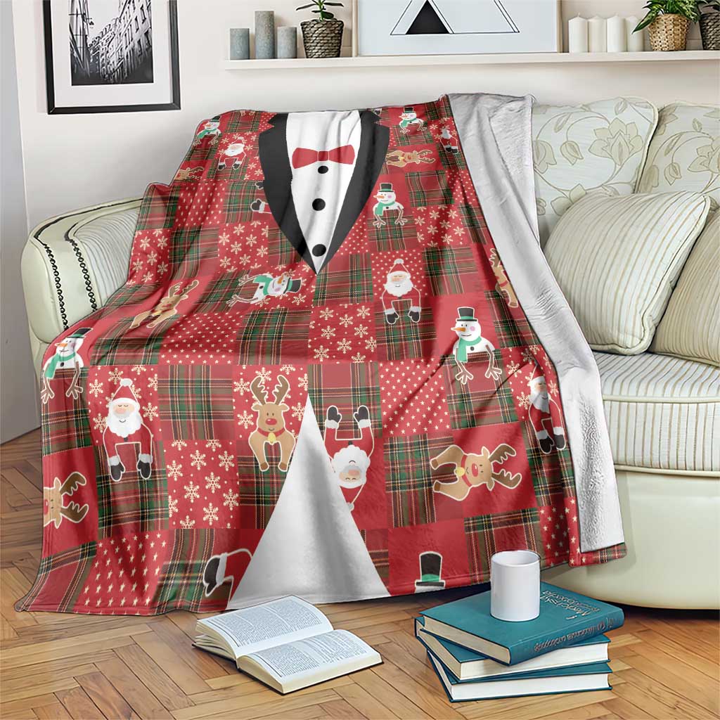 Christmas Patchwork Fake Tuxedo Blanket Santa and Reindeer Red Plaid Style - Wonder Print Shop