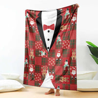Christmas Patchwork Fake Tuxedo Blanket Santa and Reindeer Red Plaid Style - Wonder Print Shop
