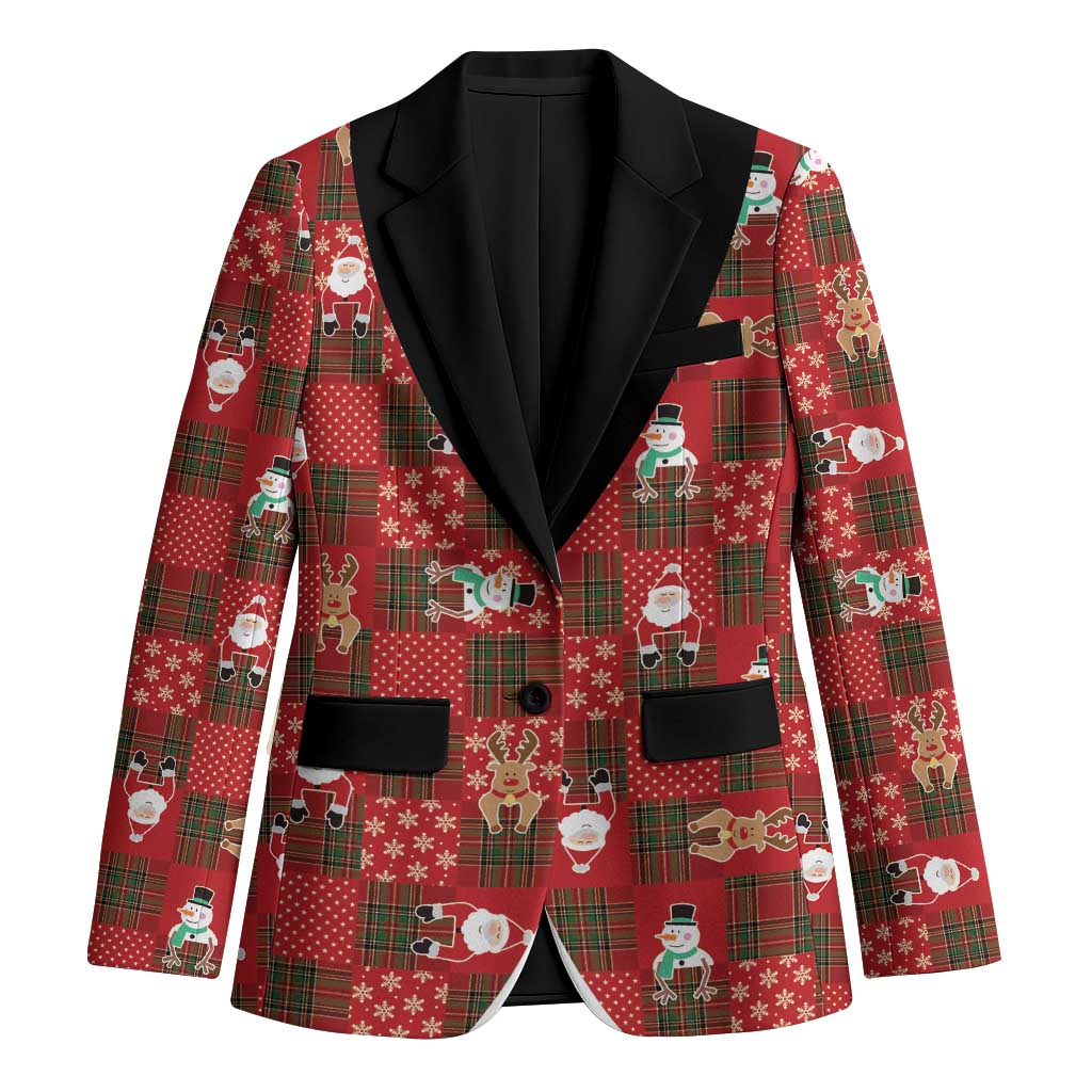 Christmas Patchwork Fake Tuxedo Blazer Santa and Reindeer Red Plaid Style - Wonder Print Shop