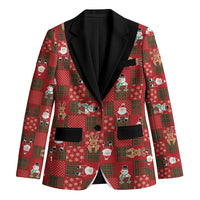 Christmas Patchwork Fake Tuxedo Blazer Santa and Reindeer Red Plaid Style - Wonder Print Shop