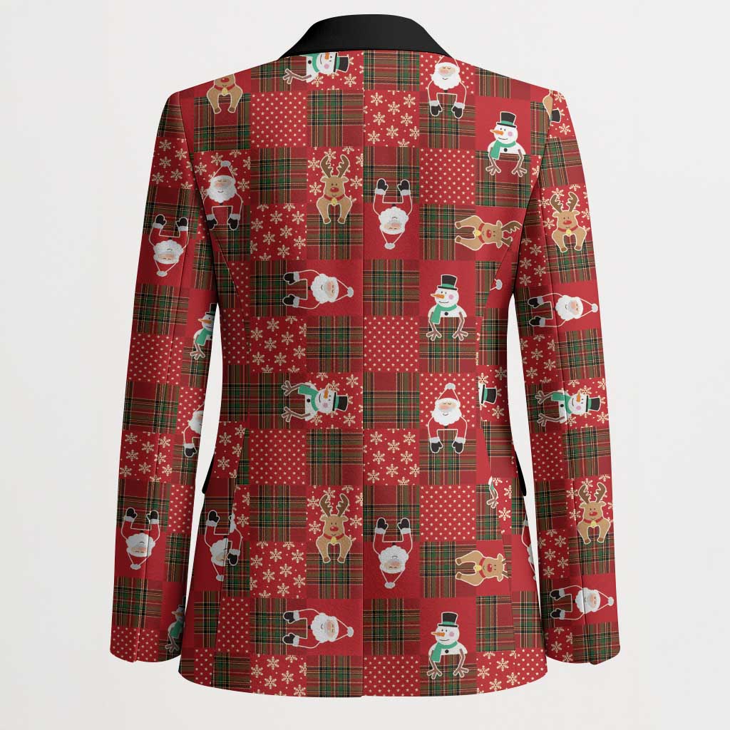 Christmas Patchwork Fake Tuxedo Blazer Santa and Reindeer Red Plaid Style - Wonder Print Shop