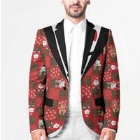 Christmas Patchwork Fake Tuxedo Blazer Santa and Reindeer Red Plaid Style - Wonder Print Shop