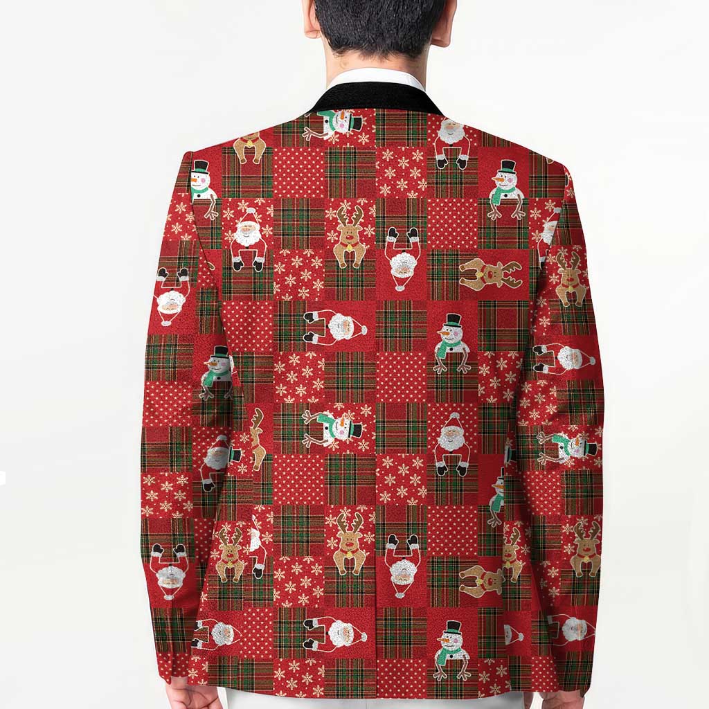 Christmas Patchwork Fake Tuxedo Blazer Santa and Reindeer Red Plaid Style - Wonder Print Shop
