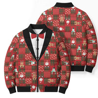 Christmas Patchwork Fake Tuxedo Bomber Puffer Jacket Santa and Reindeer Red Plaid Style - Wonder Print Shop