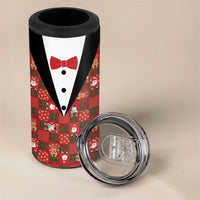 Christmas Patchwork Fake Tuxedo 4 in 1 Can Cooler Tumbler Santa and Reindeer Red Plaid Style - Wonder Print Shop
